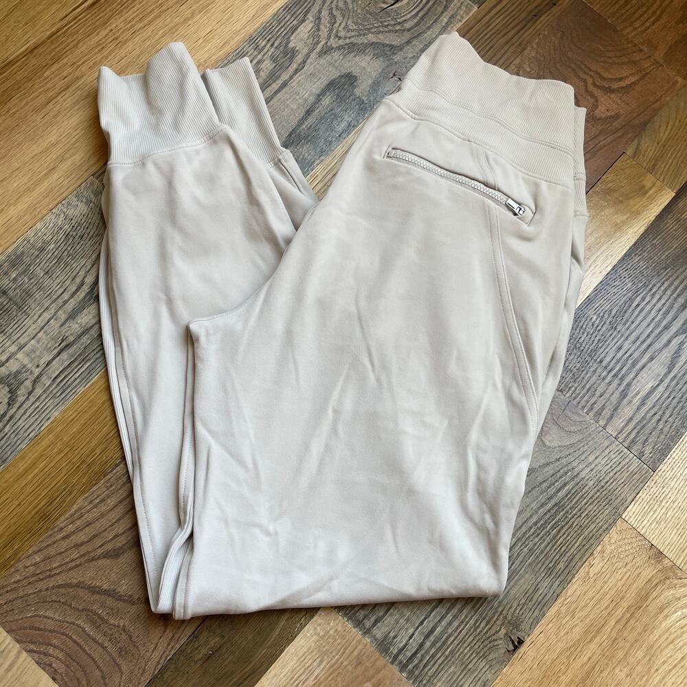 Athleta Women Small Petite Ivory Jogger Pants Zip Pockets Athleisure